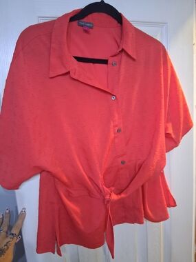 Vince Camuto Red Tie-Front Button Shirt